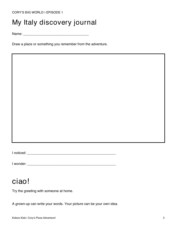 Printable worksheet preview: My Italy discovery journal